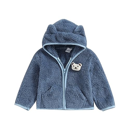 M9ppzzur7 Baby Boys Girls 3D Bear Ears Shape Fleece Long Sleeve Hoody Zip Up Coat Jacket Infant Baby Sweatshirt Outwear (Light Blue, 6-9 Months)