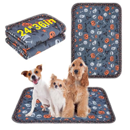 Image of BEAUTYZOO 2 Pack Washable Pee Pads for Dogs,Reusable Puppy Pad 24x36 Skull | Waterproof Super Absorbent,Non Slip and Leak-Proof Against Urine,Whelping Pads Mats for Puppy Potty Training,Playpen,Crate