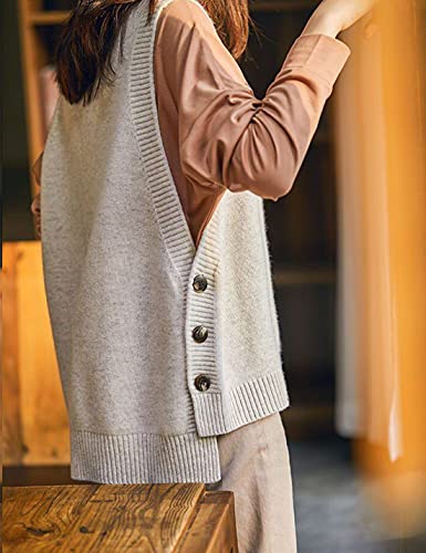 Hangnifang Women's Round Neck Sleeveless Pullover Ribbed Knit Sweater Vest Top (0199-Beige-S) #TOP2