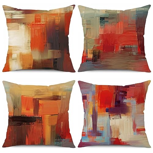 BCKAKQA Throw Pillow Covers 45 x 45cm Set of 4 Red Orange Decorative Cushion Covers 18x18 inches Soft Polyester Square Pillowcases for Bedroom Living Room Sofa Couch Bed Throw Pillow Cases