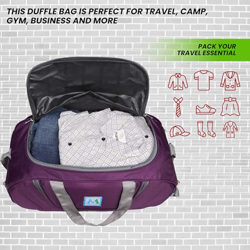 Image of M MEDLER Jerry Duffle Bag | Waterproof Strolley Duffle Bag | 2 Wheel Duffel Bag | Luggage Bag with Adjustable Strap (Purple)