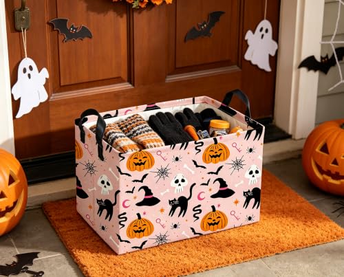 Image of Rectangle Halloween Baskets Ghost Basket Cute Storage Bin Fish Box for Room Decor Gift Basket(Cat Halloween)