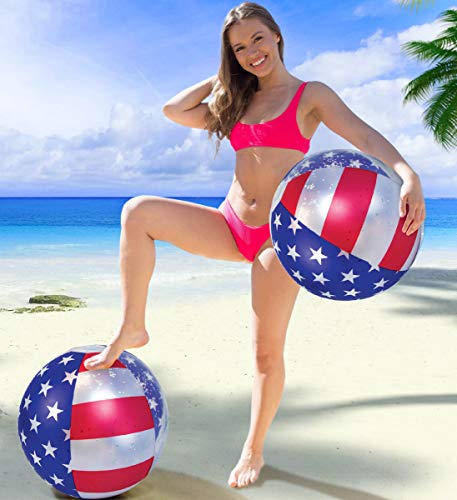 Poza Usa Flag Inflatable Beach Ball - Sparkle Star Filled Big Beach Balls For Kids Or Adults, Patriotic Inflatable American Flag Pool Balls - 16 Inch Set Of 2 #TOP5