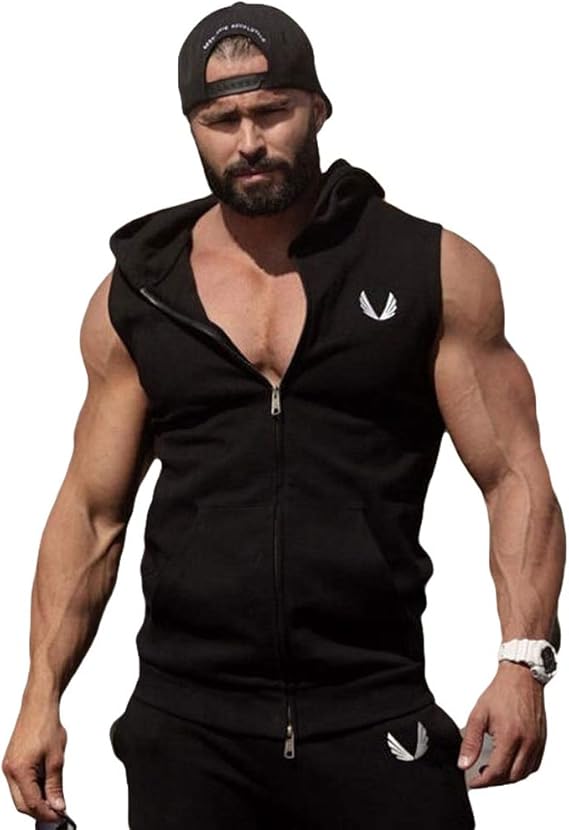 mens gym sleeveless moletom com capuz