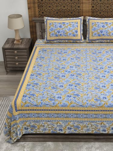Image of Bedsheet for Double Bed King Size | Jaipuri Rajasthani Cotton Bed Sheet | 1 King Size bedsheet with Pillow Cover | 240 TC Jaipuri Prints Flat Double Bed Bedsheet Cotton King Size