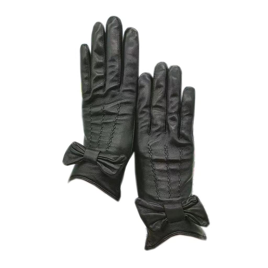 Winterhandschuhe für Damen, warme Schwarze Lederhandschuhe zum Fahren und Fahrradfahren, gefüttert, Kälteschutzhandschuhe, D 8,5 (D 9)