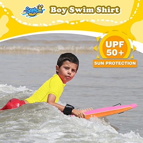 Boys Rash Guard Short Sleeve, Yellow UPF 50+ Sun Protection Rashguard Slim Fit Swim Shirt Fishing Surf Quick Dry Cool Beach Clothes for Toddler Youth Kids Size 3T2