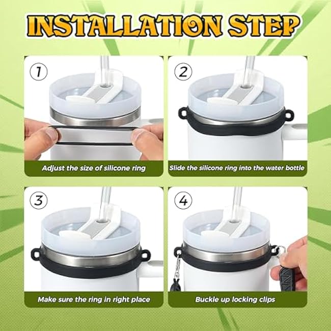 Water Bottle Handle, Water Bottle Strap, Anti-Slip Silicone Water Bottle Sling Fit for Most Stanley 8-40oz Bottles & Cups, Black