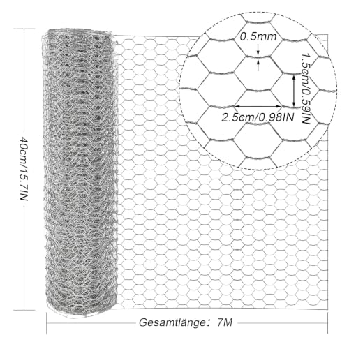 Cieex Kaninchendraht, 0.4 x7 m Hasendraht Drahtzaun 0,55 mm Draht Stärke