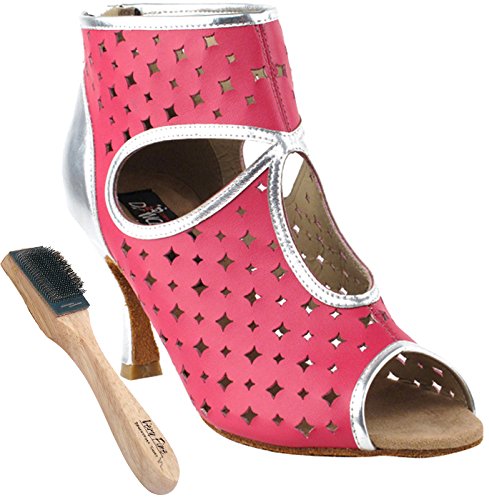 Very Fine Dance Shoes Women's Salsa Ballroom Tango Dance Shoes CD3022 Bundle with Shoe Brush, Peach & Silver 9.5 M US 2.5