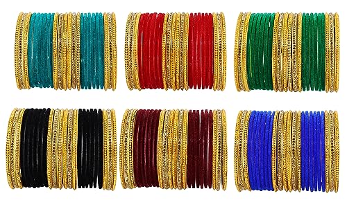 Image of NMII Glass with Plain and Glossy Finished Bangle Set For Women and Girls
