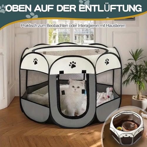 Welpenauslauf Faltbare Hundebox - 74x74x43cm Welpenlaufstall Faltbare hundezelt Katzengehege für Drinnen Outdoor Hundekäfig Kaninchen Laufstall Katze Hund Katzenzelt Kleintiergehege (Grau)