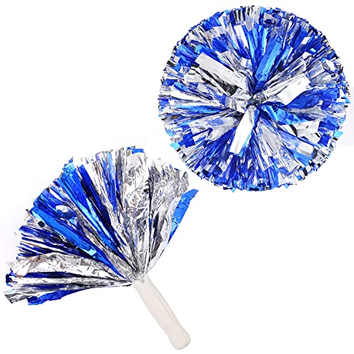 FINELYCR Pompons de Pom-Pom Girl, Cheerleading Handblume, Bleus et Argentés 280 mm - Pompons en Pet Doux - Pompons de Danse Convient pour Les Jeux, Les Compétitions, Les Fêtes Cover