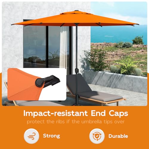 Image of Abba Patio 9FT Lyon Outdoor Patio Umbrella Outdoor Table Umbrella with Crank Market Umbrella 8 Sturdy Ribs UV Protection Waterproof and Push Button Tilt for Garden Deck Backyard Pool,Orange