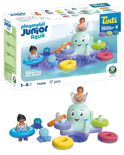 PLAYMOBIL Junior Aqua & Tinti 71438 Colourful Octopus with Four Rings of Colours to Sort and Three Tinti Bath Tablets, Toys for Boys and Girls from 1 Year Old