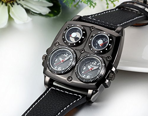 Uhr mit Kompass von JewelryWe für Herren, Leder und Legierung