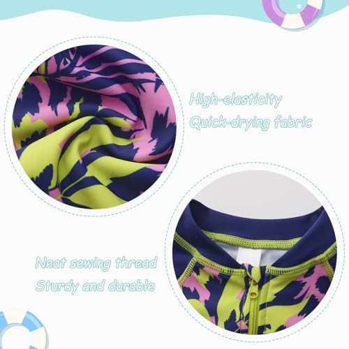 Image of Girls One Piece Swimsuits Rash Guard for Girl Long Sleeve Bathing Suits with Front Zipper Sun Protection Swimwear 3-16 Years