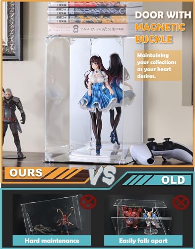 Image of Acrylic Display Case, Mirrored Back and Base, UV Protected, Front Door with Magnetic Buckle, Display Box, Dustproof Showcase for Figures, Collections, Models, Toys (8x8x10 inch, 20x20x25 cm)