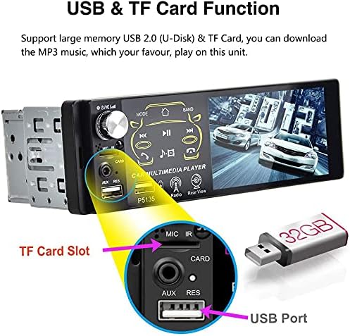 Hikity Single Din Car Stereo Bluetooth 4 Inch Capacitive Touch Screen Radio FM AM Receiver with USB, AUX-in, SD Card Input Port + Reversing Camera & Microphone