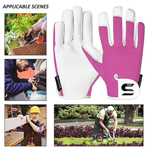 SAWANS Leather Gardening Gloves Ladies and Mens Thorn Proof Garden Gloves for Women and Men Ideal Gardening Gifts Durable Goatskin Work Gloves (L - Image 4