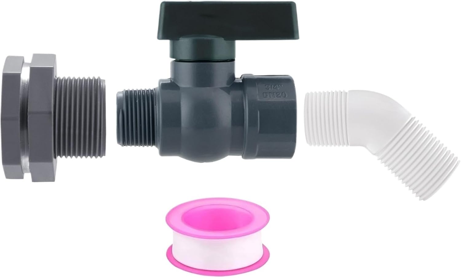 PVC Rain Barrel Diverter Kit 3/4 Inch Valve Spigot with Bulkhead Fitting Adapter for Water Tanks(Black)