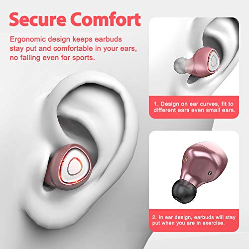 Rose Gold Wireless Earbuds Bluetooth 5.0, Noise Cancelling True Wireless Earbuds 18H Playtime, 3D Stereo So   und Wireless Bluetooth Headphones Volume Control, Built in Mic with Portable Charging Case