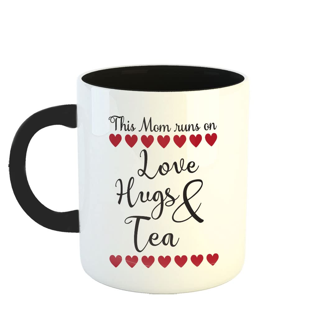 YaaNaa Coffee Mug, Mother's Day Quotes - This Mom Runs on Love Hugs & Tea, Mothers Day Gifts, Mothers Day Gift for Mom Special, Mothers Day Gifts from Daughter, 325 ML(11Oz), R621-BK