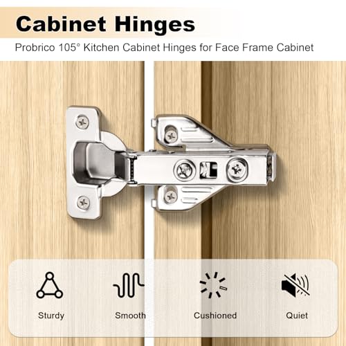 Probrico (2 Pair/4 Pack Full Overlay Soft Closing Clip On Face Frame Mounting Cabinet Hinges, 105 Degree Self Closing Kitchen Cupboard Door Hinges by Probrico - Image 2