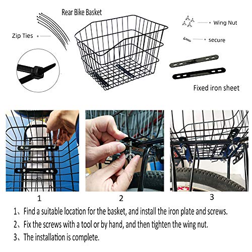 Hoobbii Rear Bike Basket, Waterproof Metal Wire Bicycle Basket with Adjustable Cargo Net and Waterproof Rainproof Cover… - Image 5