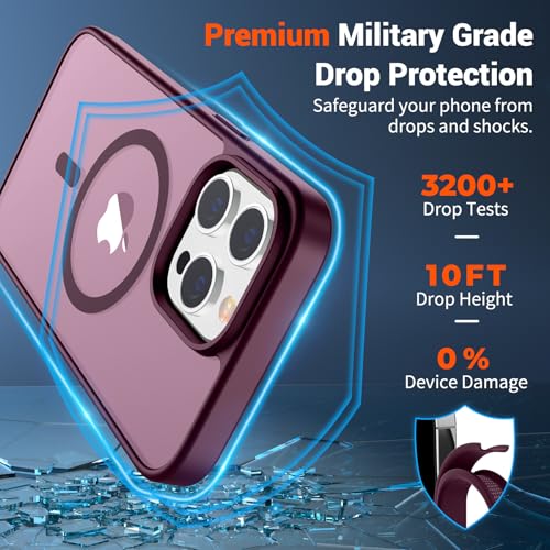 Image of SUPFINE Magnetic for iPhone 12 Pro Max Case (Compatible with MagSafe) (Military Grade Drop Protection) Slim Translucent Matte Shockproof with Anti-Fingerprint Phone Case,Wine Red