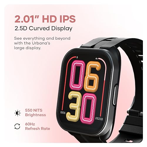 Image of Wings zaisia Urbana Smartwatch with 2.01A inch IPS LCD Screen, Digital smartwatch Android smartwatch with Ai Voice Assistant, IP68 Water & Dust Resistant.