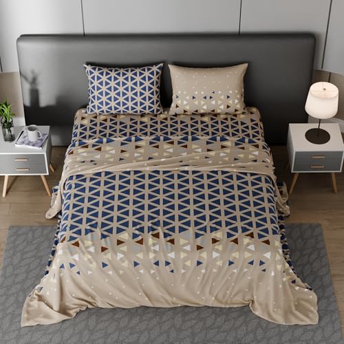 Image of BLISSHOME SoftTouch 150TC Cotton King Size Printed Bedsheet with 2 Pillow Covers for Double Bed, Silky Smooth Bedding Set, Breathable, Easy Maintain, Geometric Pattern - Sandy Beige (228cm X 274cm)