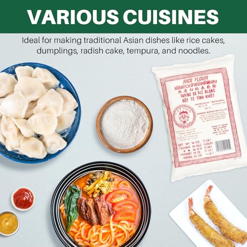 Thai Rice Flour 16 oz (Basic), Pack of 1, Thailand Rice Flour for Baking & Cooking, 100% Natural, Gluten-Free, Vegan, 1 Pound