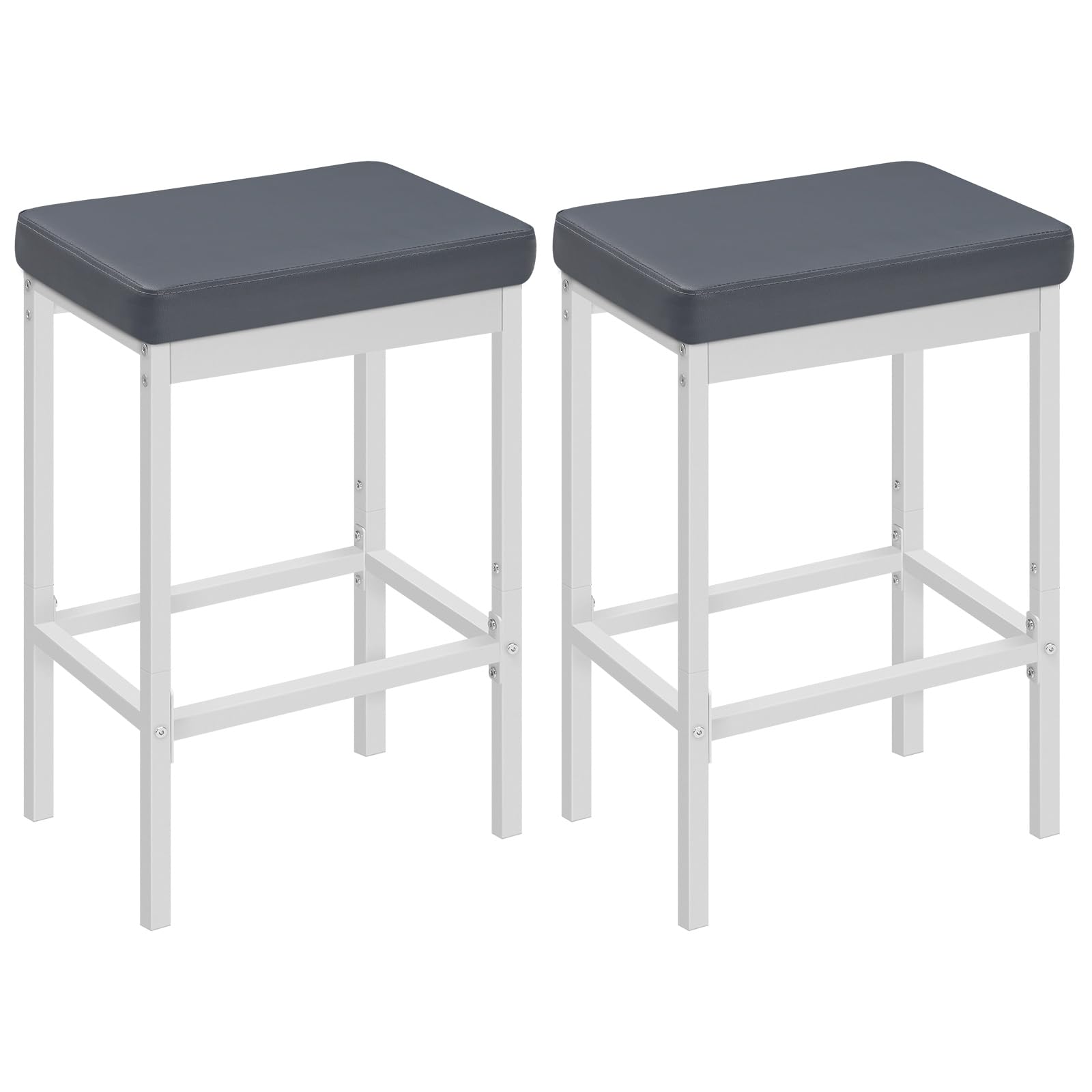HOOBRO Bar Stools, Set of 2 Bar Chairs, 24.8-Inch Height Stools, Breakfast Bar Stools, Kitchen Bar Chairs, 2" Thick Upholstery, for Kitchen, Dining Room, Cafe, Bar Counter, White and Gray WG21BY01