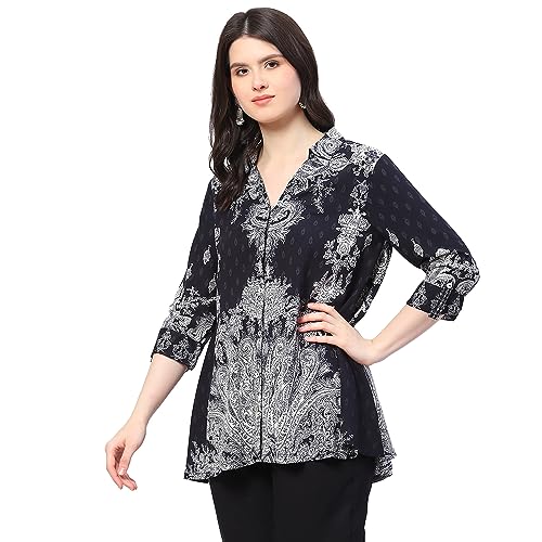 Image of BIBA Women Rayon Straight Printed Shirt