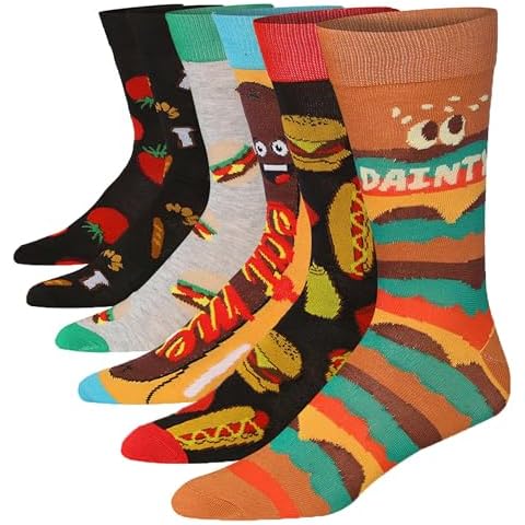 JAMES FIALLO Mens 6-Pair Adult Fast Food Fiesta Black Red Orange Blue Yellow with Delicious Pattern Accents Dress Socks, Sock Size 10-13, M207-A-T1 Cover