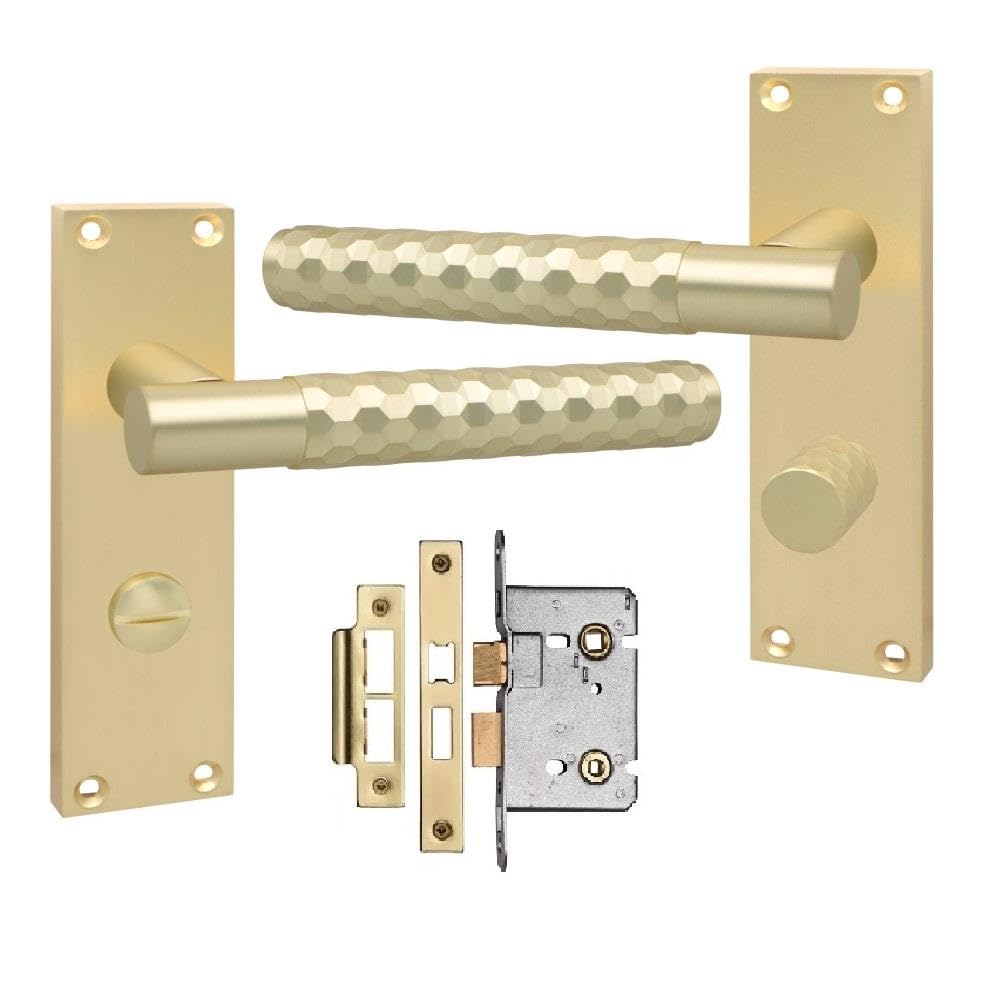 Golden Grace Satin Brass Victorian Knurled Hex Cut Bathroom Lock Door Handles With Bathroom Mortise Lock Finish