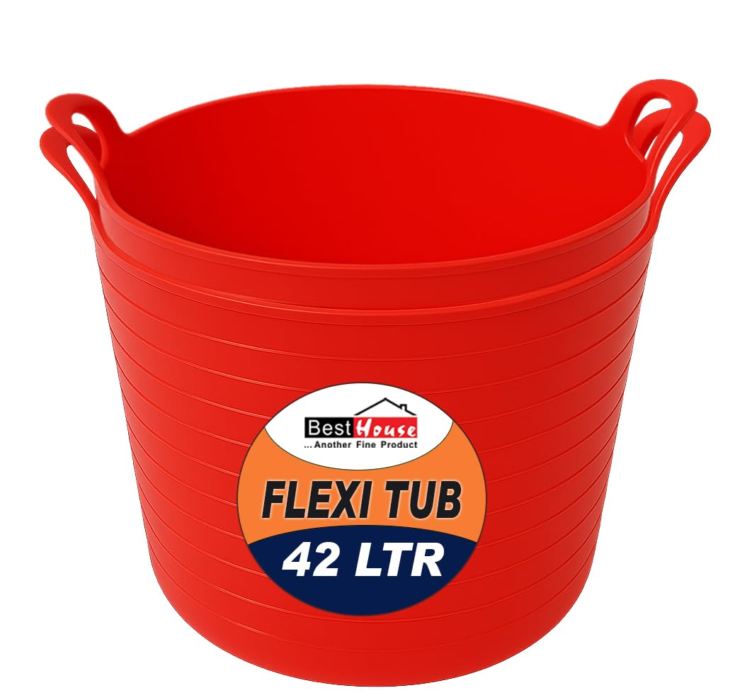 Best House | 2 Pcs of Flexi Tub with Handles | 42 Litres | Red | Garden Tubs | Plastic Storage Container for Home, Washing, Garden Waste and DIY Projects - (Pack of 2)