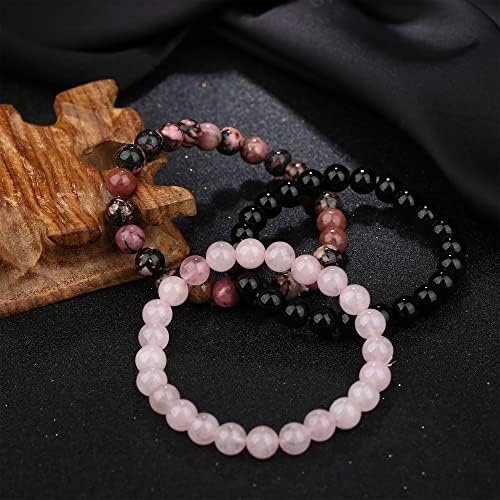 ADRAMATA 3Pcs Bead Bracelets for Women Girls 8mm Natural Gemstone Stone Bracelets Crystal Bracelet Calming Anxiety Bracelets Set