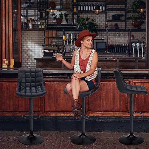 Aleavic Bar Stools Set Of 2 Adjustable Swivel Barstools，Modern Bar Stool Bar Chairs，Pu Leather Pub Kitchen Counter Height Bar Stools（Black，Square） #TOP3