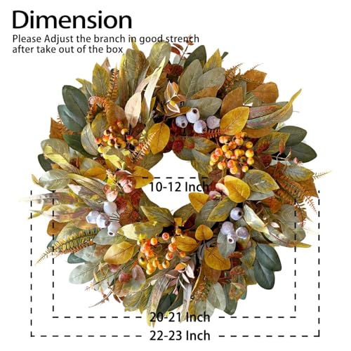 WANNA-CUL 22 Inch Fall Eucalyptus Wreath for Front Door with Berries, Artificial Autumn Wreath for Thanksgiving Harvest, Farmhouse Greenery Year Round for Wall Mantel Window Indoor Outdoor — view 4