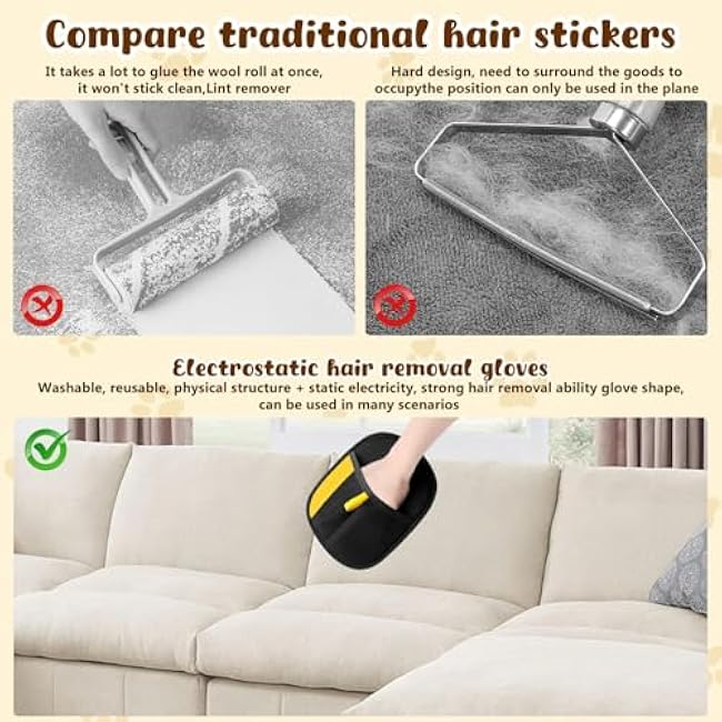 Pet Hair Removal Gloves,Electrostatic Gloves Pet Hair, Efficient Grooming Glove for Cats Dogs, Reusable Pet Hair Removal Tool for Couch, Furniture, Carpet, Curtain (3)-6t6TJADe