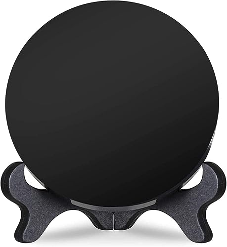 Miniatura 2 de Disco circular de piedra de obsidiana negra natural espejo Feng Shui con soporte decoración de escritorio para el hogar manualidades espejo de