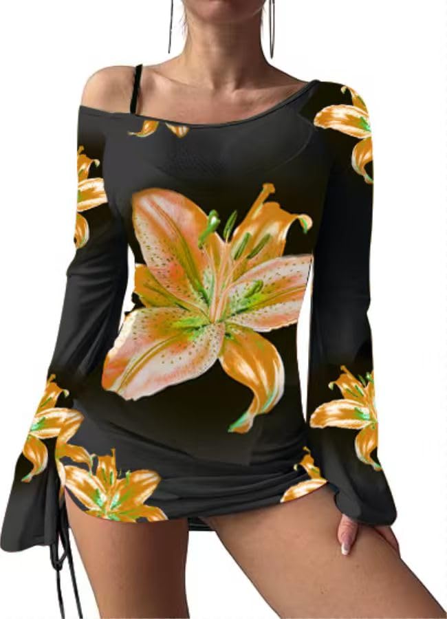 Image of ZAFUL Womens Swimsuit Cover Up Dress Off Shoulder Hollow Coverup Bathing Suit Mesh Swim Beach Dress
