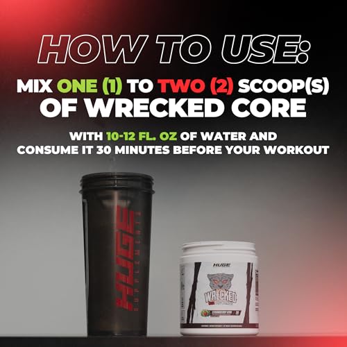 Image of Wrecked Core - All-in-One Pre-Workout Supplement for Men & Women, Increase Energy, Focus & Pumps with L-Citrulline, Beta-Alanine, L-Tyrosine & More (30 Servings) (Strawberry Kiwi)
