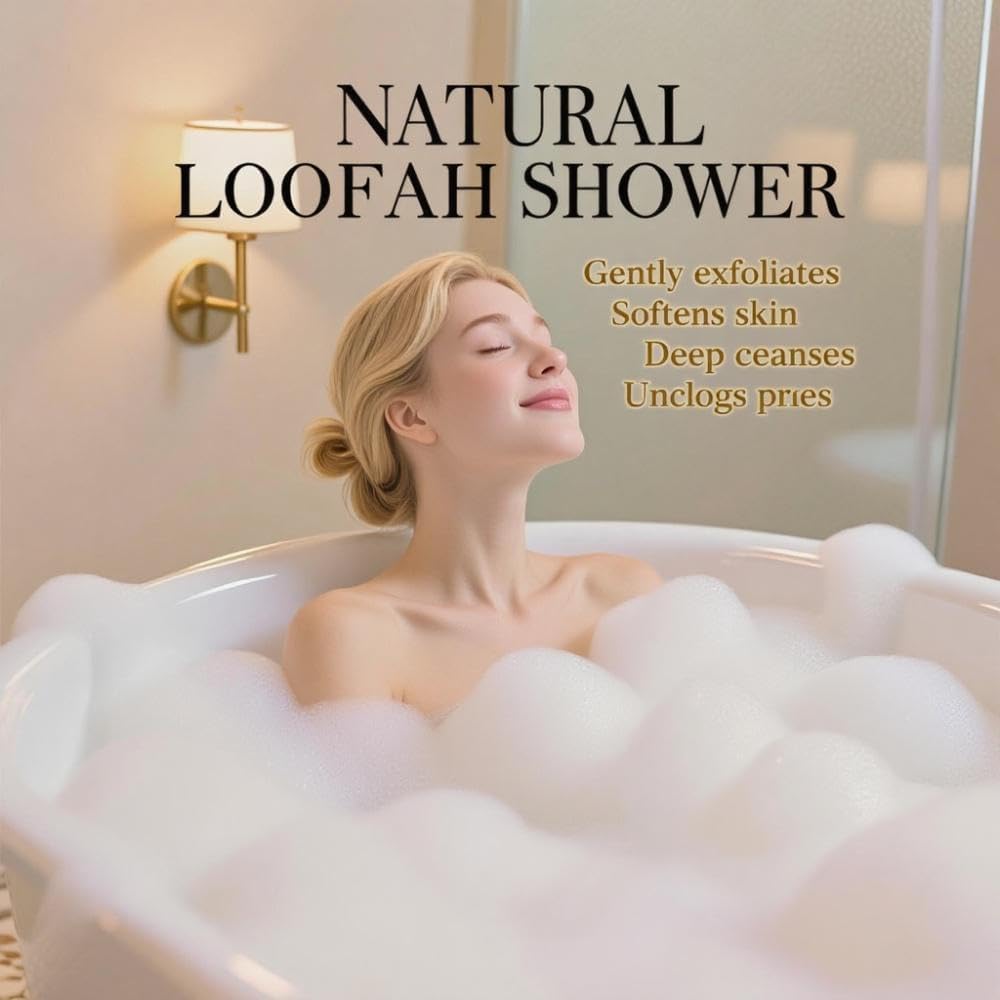 3-Pack Natural Egyptian Loofah Exfoliating Body Scrubber, Eco-Friendly Biodegradable Shower Sponge for Face & Body, Men and Women, Beige image 5