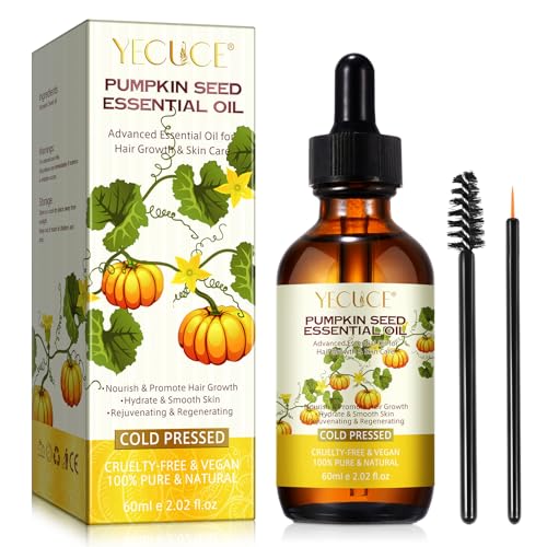 Olio di Semi di Zucca per Capelli e Viso, 60ML Pumpkin Seed Oil Per Capelli Stimola la Crescita e Nutre il Cuoio Capelluto, Idratante Nutriente per Antirughe Antietà
