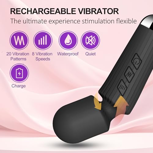 Image of Personal Mini Quiet Massager 20 Vibration Wand Modes 8 Intensity, Portable Handheld Massage for Neck Shoulder Back, Deep Tissue Relief, Cordless & Travel-Friendly (Black)