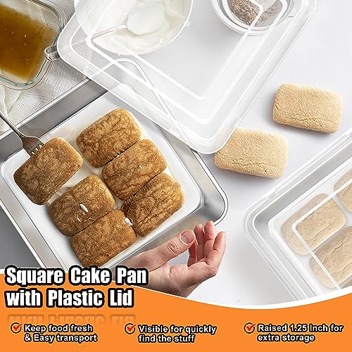 Image of TeamFar 9 x 9 Inch Square Cake Pan, Stainless Steel Square Baking Pan with Lid for Brownie Lasagna, Non-Toxic & Heavy Duty, One-Piece & Smooth, Dishwasher Safe & Easy Clean (2 Pans + 2 Lids)
