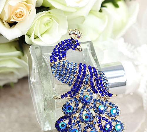 Image of Gyn&Joy 5 Inch Art Gorgeous Peacock Austrian Crystal Rhinestone Brooch Pins